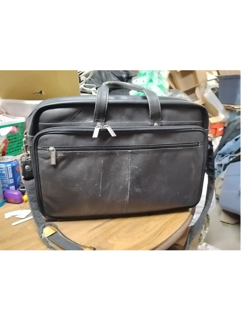 Bill Blass Executive Black Leather Laptop Briefcase Messenger Bag